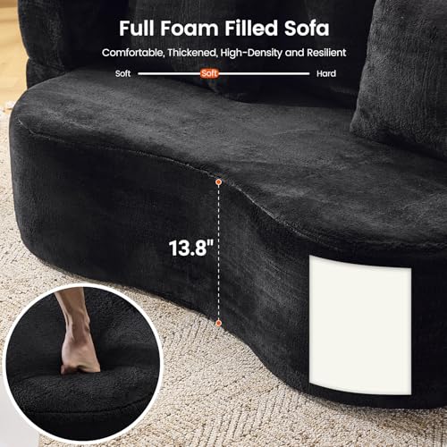 78” Convertible Sofa Bed, Single Size Sleeper Couch, Black | Boneless Folding Loveseat, Deep Seat, Soft Chenille, 4 Pillows, No Assembly, for Guest Living Room Bedroom - color: Black, size: 71"