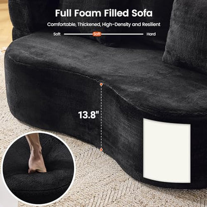 78” Convertible Sofa Bed, Single Size Sleeper Couch, Black | Boneless Folding Loveseat, Deep Seat, Soft Chenille, 4 Pillows, No Assembly, for Guest Living Room Bedroom - color: Black, size: 71"