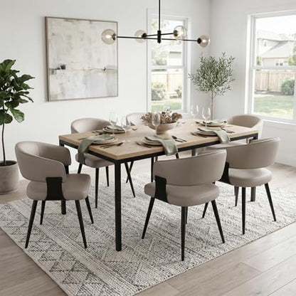Dining Chairs Set of 6, Modern Upholstered Faux Leather Kitchen Chairs with Curved Back, Easy to Assemble & Clean for Dining Room, Restaurant, Cafe, Warm Gray | Faux Leather Upholstery, Curved Back, Metal Legs, Easy Clean, Dining Room, Breakfast Nook, Res