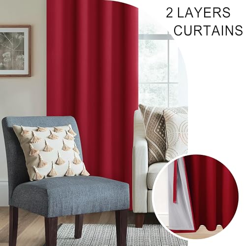 XWZO 100% Blackout Curtains 54 Inches Long with Tiebacks- Soundproof & Energy Efficiency Window Draperies Grommet Top with Black Liner for Small Windows, Christmas Red, W38 x L54, Set of 2 - color: Red, size: 38"W x 54"L (Pack of 2)