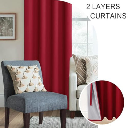 XWZO 100% Blackout Curtains 54 Inches Long with Tiebacks- Soundproof & Energy Efficiency Window Draperies Grommet Top with Black Liner for Small Windows, Christmas Red, W38 x L54, Set of 2 - color: Red, size: 38"W x 54"L (Pack of 2)