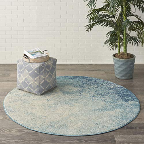 Nourison Home Passion 4' x Round Navy Light Blue Fabric Modern Area Rug (4' Round) - color: Navy Light Blue, size: 4' (Round)