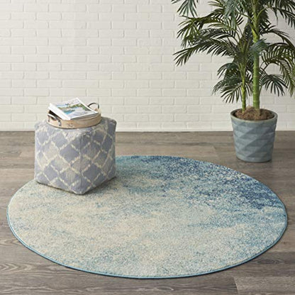 Nourison Home Passion 4' x Round Navy Light Blue Fabric Modern Area Rug (4' Round) - color: Navy Light Blue, size: 4' (Round)