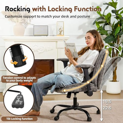 Criss Cross Chair with Wheels & Flip Arms, Wide Cross Legged Office Chair with Adjustable Tilt Criss-Cross Desk Chair with Lumbar Support for Home Office, Bedroom, Apartment Gray - color: Grey