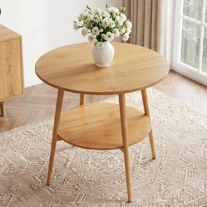 HIPIHOM Farmhouse Round Oak Dining Table, 31.5 Inch Steel Legs for 2-4 | Natural Wood Tone, Space Saving For Rental Tiny Kitchen, Stain And Spill Resistant MDF Top, Stable Anti Wobble Steel Legs - color: Oak Table