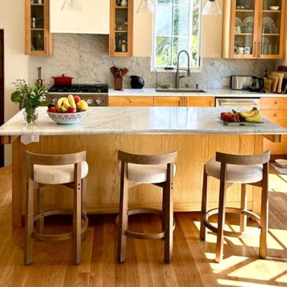 HEAH-YO Bar Stools Set of 3, 26" Linen Fabric Upholstered Counter Height Bar Stools, Modern Barstools Counter Stools with Wood Legs for Kitchen Island Dining Room Bar, Beige - color: 26.5" Beige Linen, size: Counter Height - Set of 3