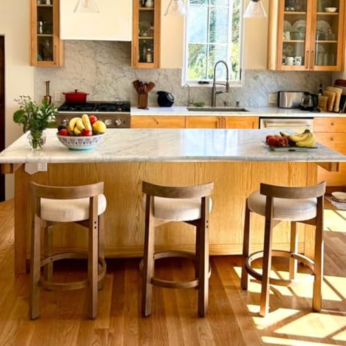 HEAH-YO Mid Century Modern Bar Stools Set of 6, 26.5" Counter Stools with Back, Linen Upholstered Barstools with Solid Wood Legs Bar Chairs for Kitchen Island Dining Room, Beige - color: 26.5" Beige Linen, size: Counter Height - Set of 6