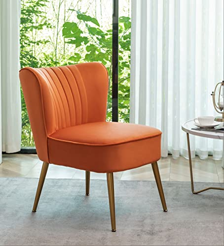 Container Furniture Direct Modern Velvet Accent Chair for Living Room, Bedroom, or Entryway, Stylish and Comfortable Armless Design with Metal Legs, Orange Red - color: Orange Red