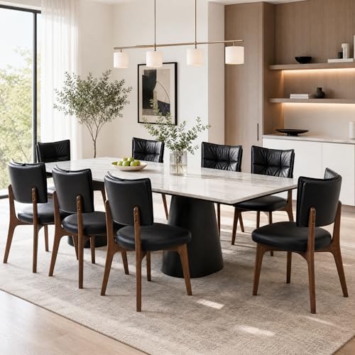 YOUNIKE Wood Frame Black Dining Chair, Faux Leather, Single Pack | Modern Ergonomic Upholstered Kitchen & Dining Room Chairs, Double-Layer Backrest, Comfy Soft Cushion, Easy to Assembly - color: Black