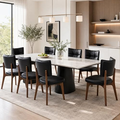 YOUNIKE Wood Frame Black Dining Chair, Faux Leather, Single Pack | Modern Ergonomic Upholstered Kitchen & Dining Room Chairs, Double-Layer Backrest, Comfy Soft Cushion, Easy to Assembly - color: Black