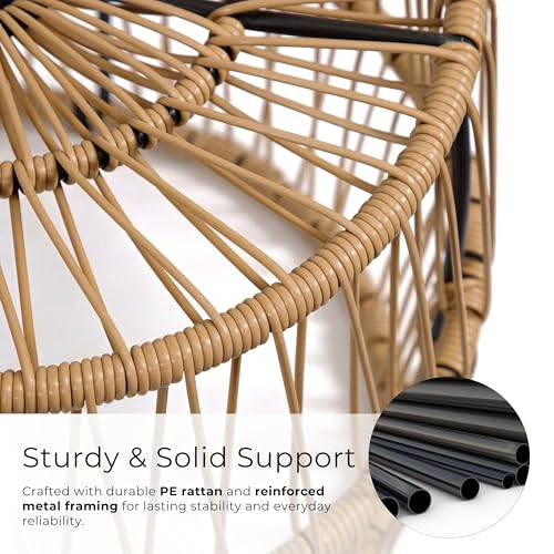 Furniture of America Ysar Boho Rattan Round Coffee Table Outdoor with Metal Frame, All-Weather and Rust Resistant, Handcrafted Coastal Furniture for Patio, Poolside, Garden, Yard, Natural Brown - color: Natural Brown/18.9 In.