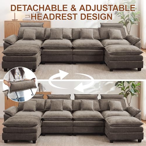 46'' Oversized Chaise Lounge with Ottoman, Cloud Deep Seat Accent Sofa Chair with Detachable Headrest, Double Thicked Cushion Lounge Armchair for Living Room, Bedroom, Brown - color: Brown, size: Chaise Lounge Chair