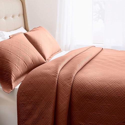 Clara Clark Quilts Twin Size - All Season Bedspread Coverlet Set, Pinsonic Weave Lightweight Bedding Set - 5 Piece Twin Quilt Set with Pillow Shams, Mocha - Twin Diamond - color: 36 – Mocha – Diamond, size: Twin