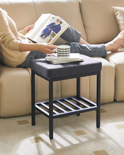 IBUYKE Rectangular Makeup Stool, Linen Seat Vanity Chair, Dark Gray WBD017G | Adjustable Feet Storage Space Footrest Multi-Use Small Side Table Ottoman Bedroom - color: Dark Gray, size: Rectangular