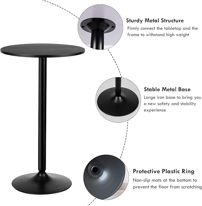 Two-in-one Adjustable Height Bar Tables, 24-inch Round Cocktail Table with Sturdy Metal Base, 40"/22" Two Convertible Height High Top Pub Table for Home Bar, Restaurant Bistro (2, Black) - color: Black, size: Diameter：23.99‘’