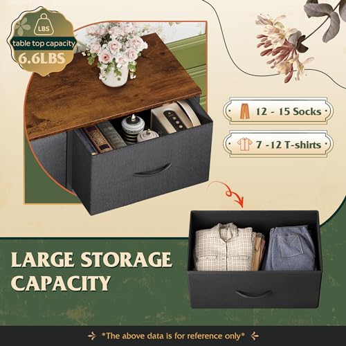 WLIVE Tall Fabric Dresser with 8 Drawers, Storage Tower with Fabric Bins, Double Dressers, Chest of Drawers for Closet, Bedroom, Living Room, Hallway, Dorm, Black and Rustic Brown | Black tall 8-drawer fabric dresser with bins, sleek modern tower for bedr