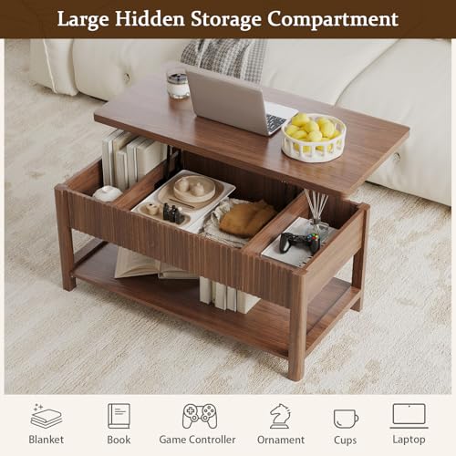 Lift Top Coffee Table,Wooden Rectangle Coffee Table with Hidden Storage Compartment,Open Shelf,Solid Wood Legs,Suitable for Living Room,Office (B-Lift Coffee Table-Walnut) - color: B-lift Coffee Table-walnut
