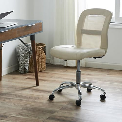 Serta Armless Small Home Desk Chair with Wheel, Ergonomic Mesh Office Chair | Essentials, Leather & Foam Cushioned Seat, Adjustable Height, Bedroom & Small Space Vanity Chair, 360° Swivel, Cream White - color: Cream White