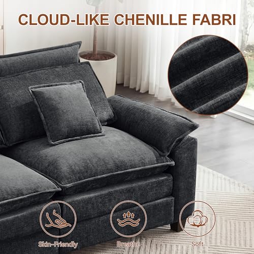 134'' U Shaped Sectional Couch, Cloud Deep Seat Sofa Couch with 2 Ottoman, Detachable Headrest, Oversized Modular 5 Seater Sofas for Living Room, Dark Grey - color: Dark Grey, size: U Shaped Couch