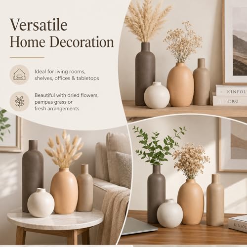 Ceramic Vase Set of 4 – Handmade Modern Minimalist Vases for Dried or Fresh Flowers, Matte Decorative Neutral Vases for Living Room, Table, Shelf & Entryway