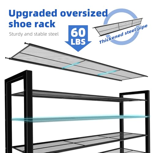 Simple Trending 12 Tier Shoe Rack, Sturdy Tall Shoe Organizer, Black | Holds 60 Pairs, Sturdy Tall Shoe Organizer, Heavy Duty Large Metal Stackable, For Entryway, Closet, Bedroom - size: 12 Tiers