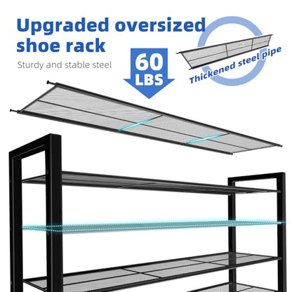 Simple Trending 12 Tier Shoe Rack, Sturdy Tall Shoe Organizer, Black | Holds 60 Pairs, Sturdy Tall Shoe Organizer, Heavy Duty Large Metal Stackable, For Entryway, Closet, Bedroom - size: 12 Tiers