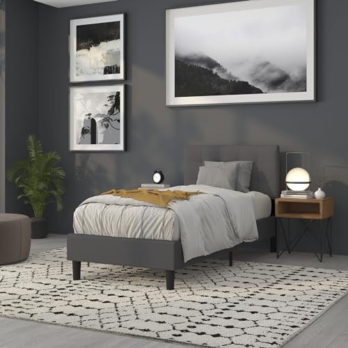Quilted Tufted Upholstered Twin Size Headboard in Dark Gray Fabric - color: Dark Gray, size: Twin