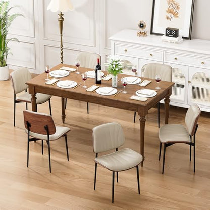 YaFiti Mid Century Dining Chairs Set of 2 with Walnut Bentwood, Greige | Ergonomic Walnut Backrest, Upholstered Waterproof PU Leather Seat, Stable Metal Legs, Adjustable Footpads, Apartment Friendly - color: Greige Scallop