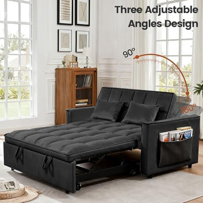 Sleeper Sofa Bed with Adjustable Backrest & Side Pockets, Black | Adjustable Backrest & Side Pockets,Pull Out Sofa,Comfortable Fabric - color: S-black-mos