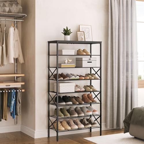8 Tier Shoe Rack, Large Capacity Shoe Storage Organizer Holds 32 Pairs, Sturdy and Stable, for Entryway, Hallway, Closet, Dorm Room, Charcoal and Black SS08BC - color: Charcoal + Black, size: 27.8" x 10.8" x 52.6"