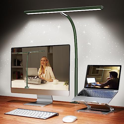 Airlonv LED Desk Lamp with Clamp, 17" Stepless Dimming Light, Green | 2700K-6500K, 100 LEDs, 360° Gooseneck, Fits Up to 30" Monitors, Flicker-Free Lighting for Home Office, Study& Workbench - color: Green, size: Standard