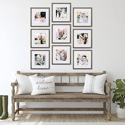 Sheffield Home 9 Piece Gallery Wall Frame Set, 12x12 Inch, Natural - color: Natural, size: 12x12 Inch