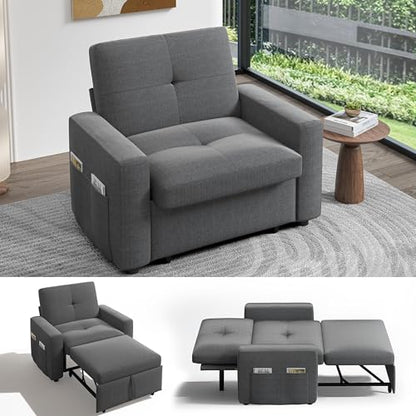 Sunny Heart 40" W Oversized Sleeper Chair Bed, 3-in-1 Convertible Reclining Sofa Chair with Pull Out Couch Bed, Adjustable Backrest, Side Pockets, Cup Holder, USB Ports & Side Table, Basic Dark Grey - color: Dark Grey, size: 40 inch