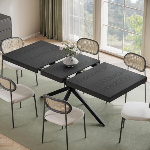 Extendable Dining Room Table for 4 6 8,55"-70" Kitchen Table Leaf,Black | Expandable Rectangle Dining Table,Wood Dining Table w/ Hidden Leaf & Storage, Space Saving, Kitchen Dining Living Room,Modern - color: Fba-removable Leaf 55"-71" Natural Black