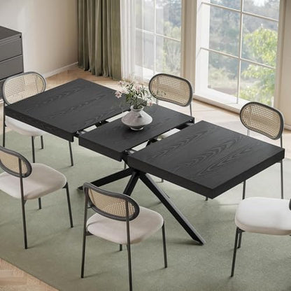 Extendable Dining Room Table for 4 6 8,55"-70" Kitchen Table Leaf,Black | Expandable Rectangle Dining Table,Wood Dining Table w/ Hidden Leaf & Storage, Space Saving, Kitchen Dining Living Room,Modern - color: Fba-removable Leaf 55"-71" Natural Black