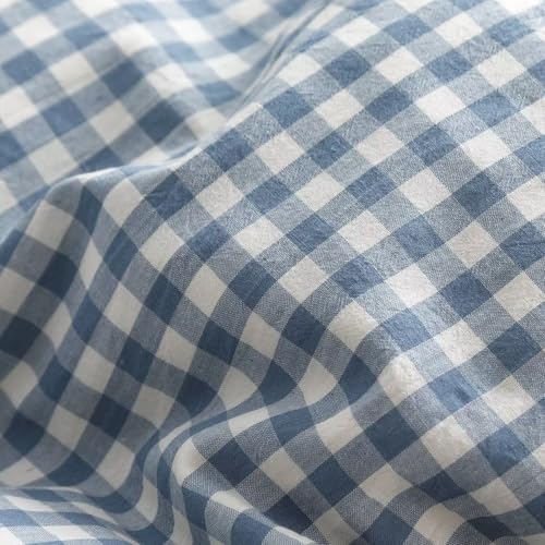 MKXI Blue and White Gingham Duvet Cover Twin Size, 3-Piece Bedding Set with Ruffles - 100% Soft Washed Cotton, Crisp Breathable - Nautical Coastal Classic Style Comforter Cover - color: 002 Ruffle- Blue Gingham, size: Twin