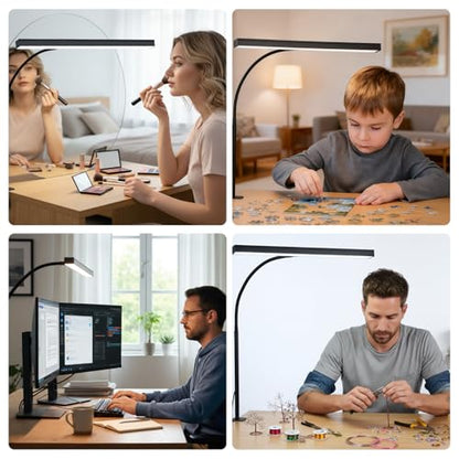 LED Desk Lamp with clamp, Remote Control Desk Lamp, 5 Color Modes & 10 Brightness Levels, 17'' Wide Light Bar, Eye Caring Gooseneck Desk Light, Adapter Included - color: Black