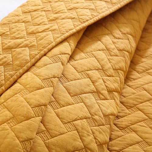 Wistown Cotton King Bedspread Quilt Bedding Sets, Yellow | 3 Pieces Reversible Lightweight Soft Coverlets Comforters, All Seasons, Weave Stitching Pattern - color: Yellow Weave Pattern, size: King (98 by108inch)