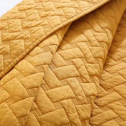 Wistown Cotton King Bedspread Quilt Bedding Sets, Yellow | 3 Pieces Reversible Lightweight Soft Coverlets Comforters, All Seasons, Weave Stitching Pattern - color: Yellow Weave Pattern, size: King (98 by108inch)