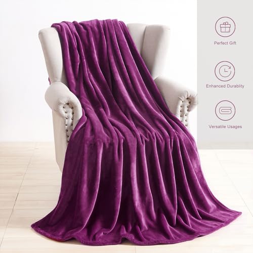 TASTHROW Purple Throw Blanket 50x60 Inches | Soft PlushCozy Fleece Flannel Throw Blanket, Lightweight Warm Throws for Bed, Couch, Bedroom and Living Room, All Seasons - color: Purple, size: 50"x60"