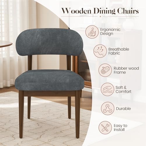 Wooden Dining Room Chairs Set of 2, Modern Upholstered Velvet Kitchen Chairs with Ergonomic Curved Back, Farmhouse Dining Side Chair with Solid Wood Frame for Kitchen Room, Dark Gray - color: Grey