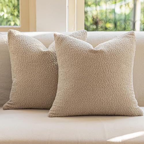 Decorative Throw Pillow Covers 16x16 Inch Pack of 2,Textured Boucle Neutral Cushion Cases for Bed Couch Sofa, Accent Mordern Farmhouse & Minimalist Home Decor (Oatmeal Beige) GE03-16 - color: Oatmeal Beige, size: 16" x 16" (Pack of 2)