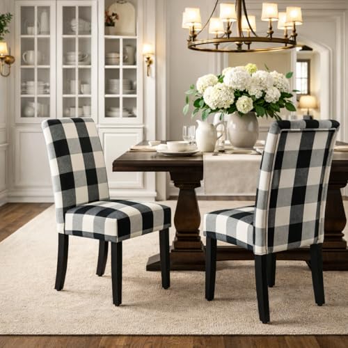 HomePop Parsons Dining Chair - Black Plaid (Set of 2) - color: Black Plaid(set of 2), style: Pack of 2