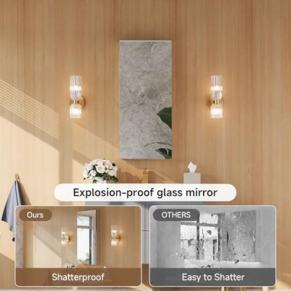 16" x 36" Bathroom Medicine Cabinet with Mirror, Recessed or Wall Mount | Medicine Cabinets with Adjustable Glass Shelves, Soft-Closed Hinge, Chrome Aluminum Frame, Reverse Installation - size: 16" x 36"