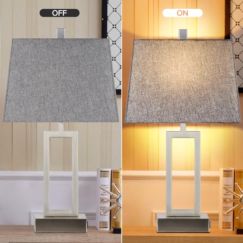 Lolikit 23.5" Touch Control Table Lamps, Metal Bedside Lamp for Bedroom Set of 2 with USB A+C Ports & AC Outlet, 3-Way Dimmable Nightstand Lamp for Living Room (LED Bulb Included) - color: Silver - 23.5"H