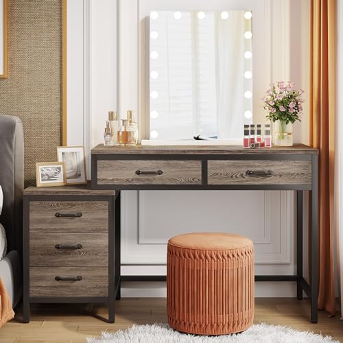 Tribesigns Vanity Desk with 5 Drawers, Makeup Vanity Table | Dressing Table with Side 3-Drawer Chest, Make Up Vanities for Women, Girls (Without Mirror), White - style: Grey
