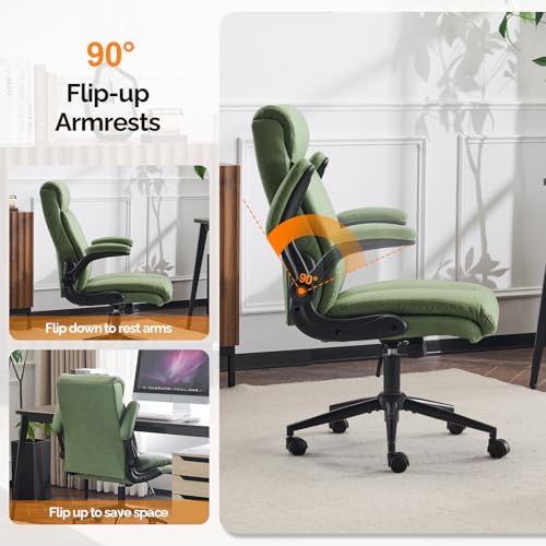 VINGLI Rolling Ergonomic Office Desk Chair with Padded Flip-up Arms, 360° Swivel High Back Executive Computer Task Chair with Wheels for Game,Home Small Space, Study Room, Reading Room,Pu Green - color: Leather-green