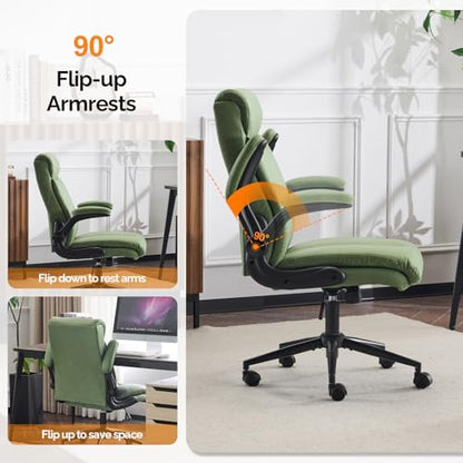 VINGLI Rolling Ergonomic Office Desk Chair with Padded Flip-up Arms, 360° Swivel High Back Executive Computer Task Chair with Wheels for Game,Home Small Space, Study Room, Reading Room,Pu Green - color: Leather-green