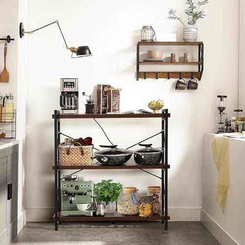 CROWNFURN 3 Tier Bookshelf 35.43" Width, Rustic Open 3 Shelf Short Bookcase with Metal Frame, Industrial Book Shelf for Home Office Bedroom Living Room (Rustic Brown)