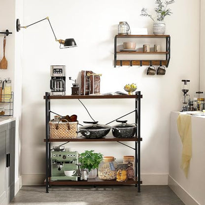 CROWNFURN 3 Tier Bookshelf 35.43" Width, Rustic Open 3 Shelf Short Bookcase with Metal Frame, Industrial Book Shelf for Home Office Bedroom Living Room (Rustic Brown)